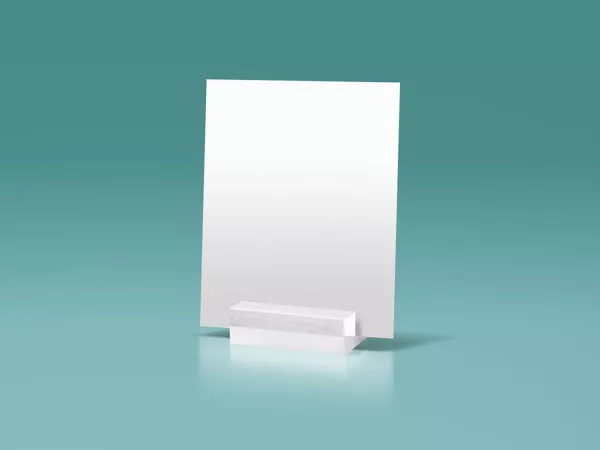 Glass Stand Display A5 Paper Mockup