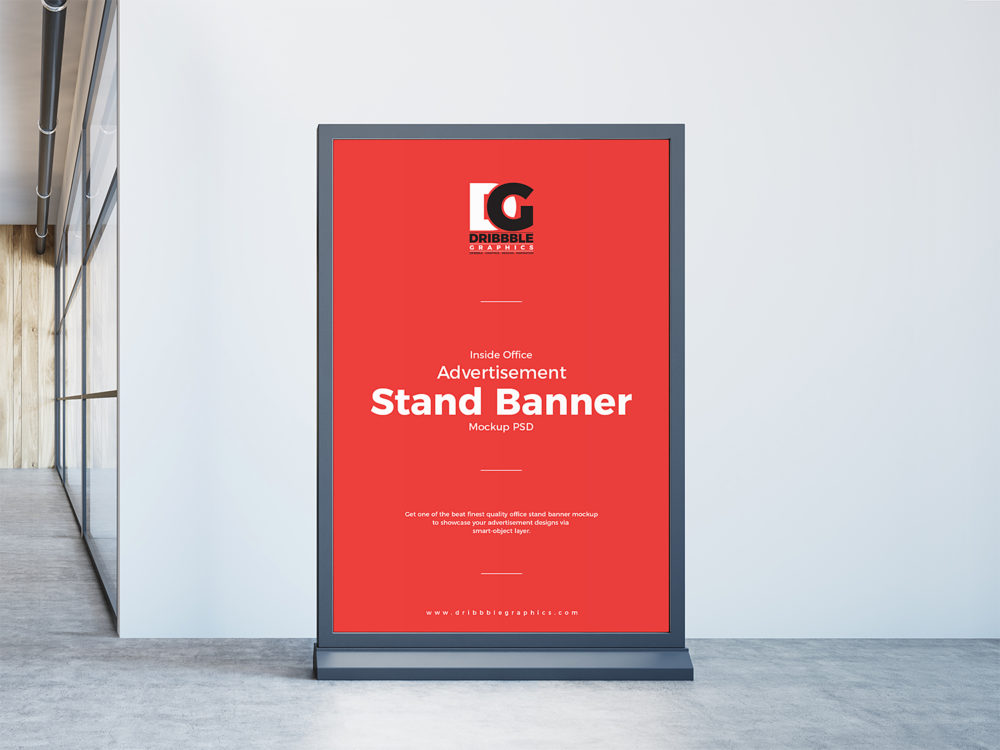 Inside Office Stand Banner Free Mockup