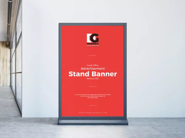 Inside Office Stand Banner Free Mockup