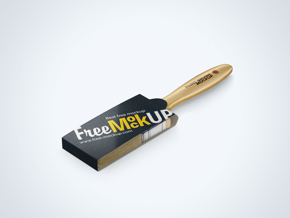 Download Brush With Wooden Grip and Kraft Label Mockup - Half Side View (High-Angle Shot) | Free Mockup