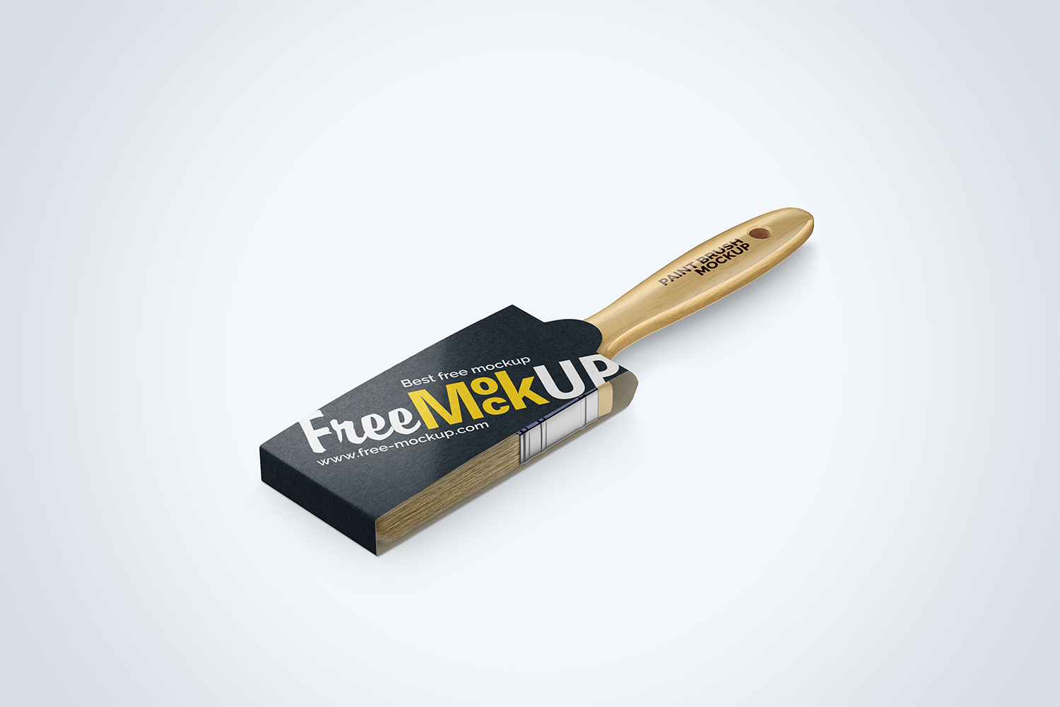 Download Brush With Wooden Grip And Kraft Label Mockup Half Side View High Angle Shot Free Mockup
