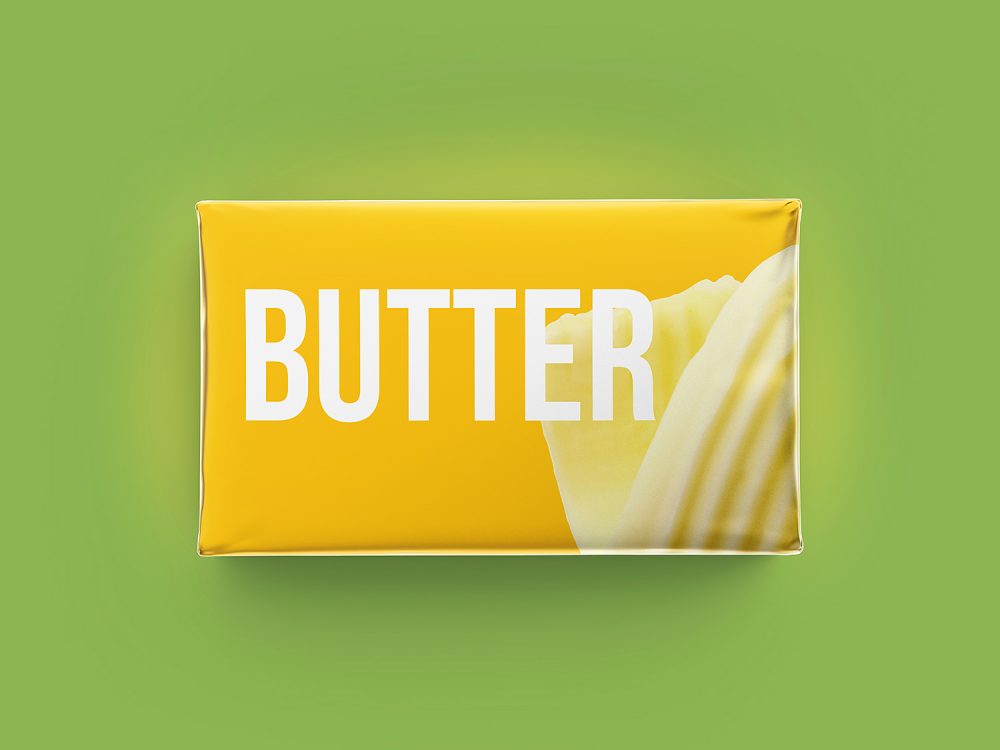 Butter Block 200g Metallic Packaging Mockup