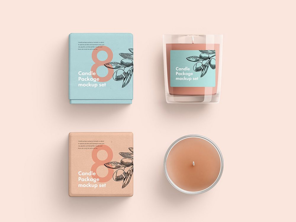 Candle Glass and Box Packaging Mockup