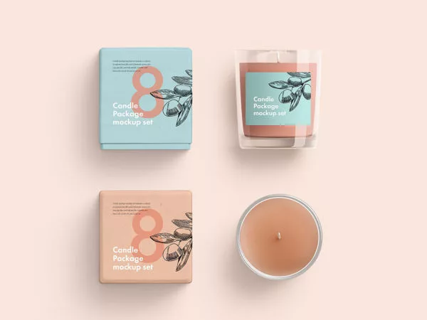Candle Glass and Box Packaging Mockup