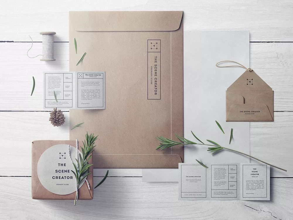 Craft Stationery Branding Free Mockup Scene