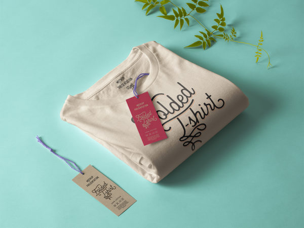 Folded T-Shirt with Label Tag Free Mockup