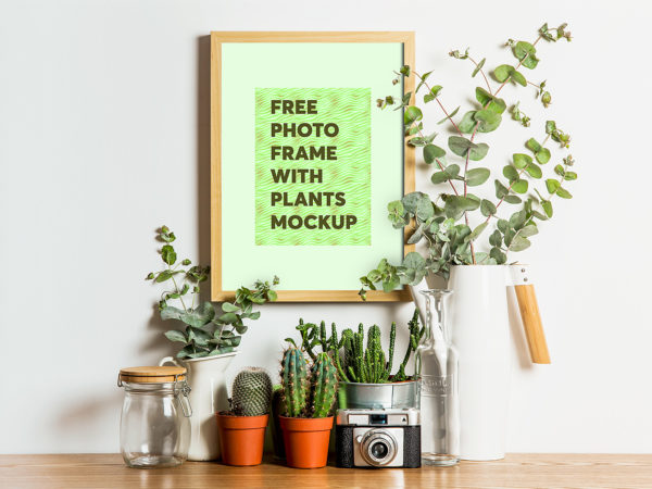 Photo Frame with Plants Mockup