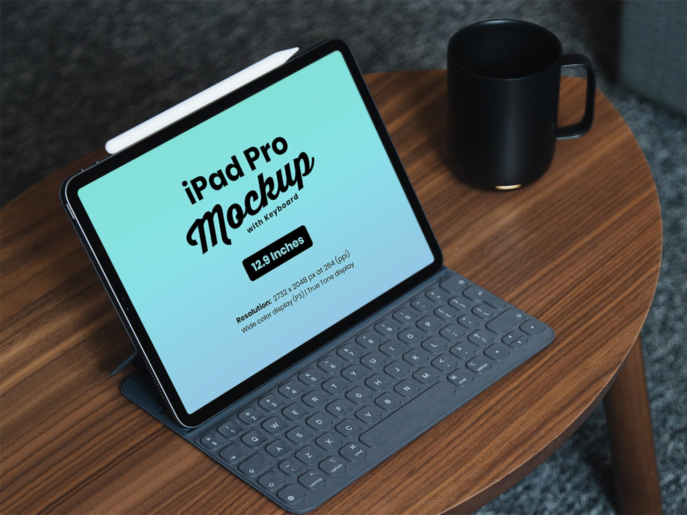 12.9 Inch iPad Pro Free Mockup with Keyboard