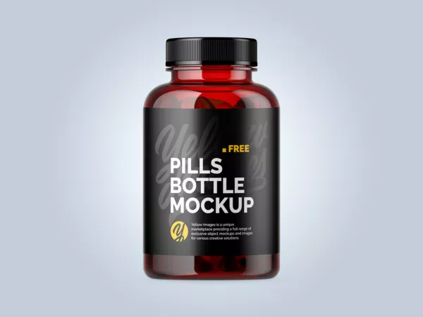 Plastic Red Bottle with Fish Oil Mockup