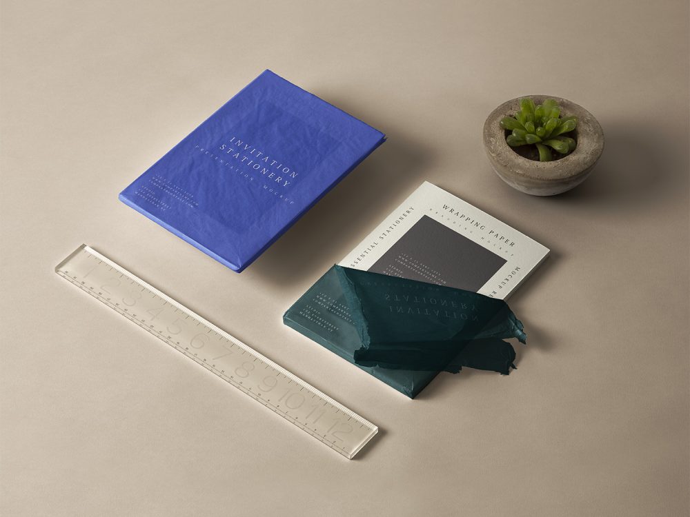 Free Wrapped Invitation Card and Brochure Mockup