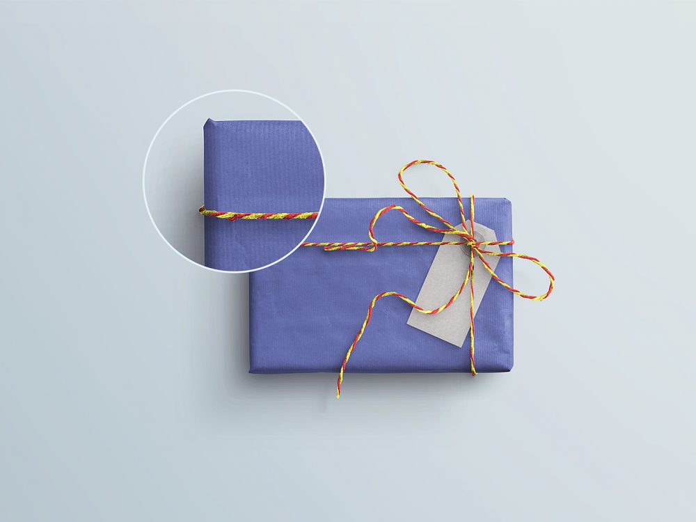 Gift Box with Tag PSD Mockup