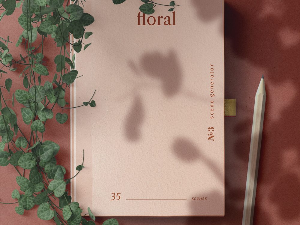 Book with Pencil Floral Mockup Scene