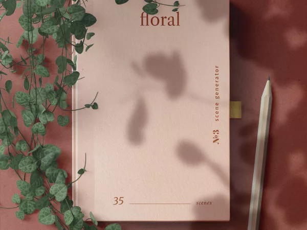 Book with Pencil Floral Mockup Scene