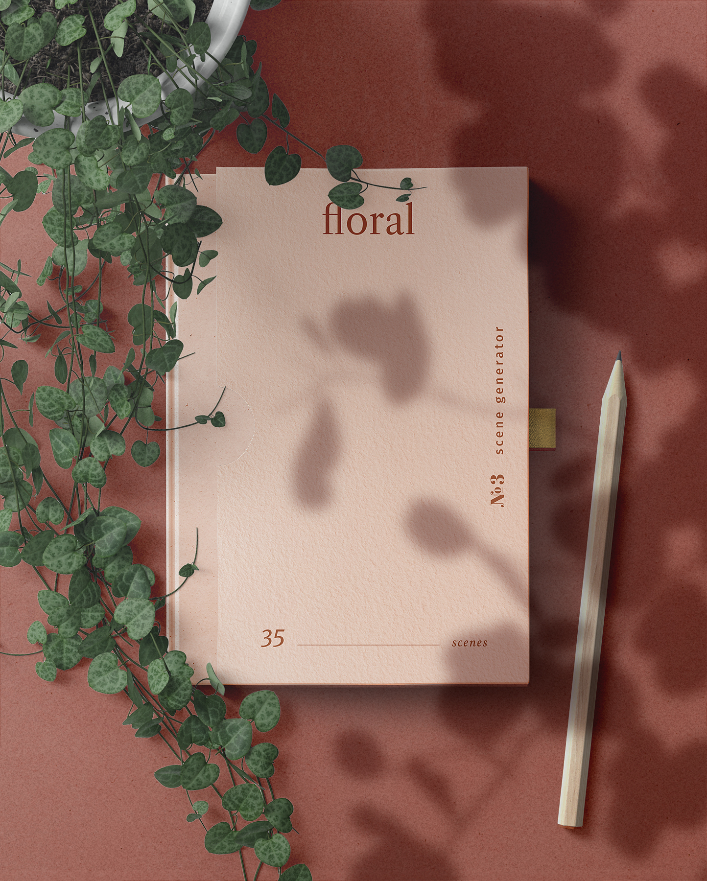 Download Book With Pencil Floral Mockup Scene Free Mockup