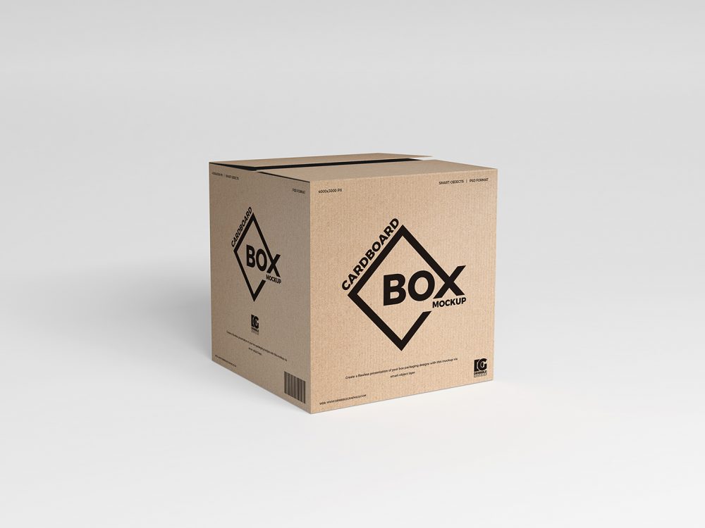 Free Square Cardboard Box Design Mockup