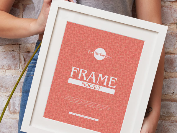 Girl Showing Photo Frame Design Mockup