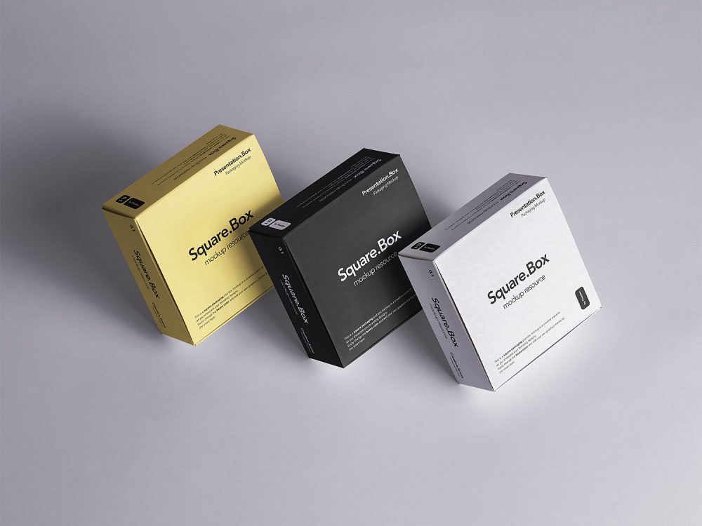 Three square boxes packaging free mockup | free mockup