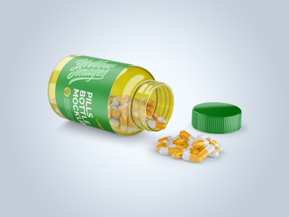Opened transparent bottle with pills mockup 01 | free mockup