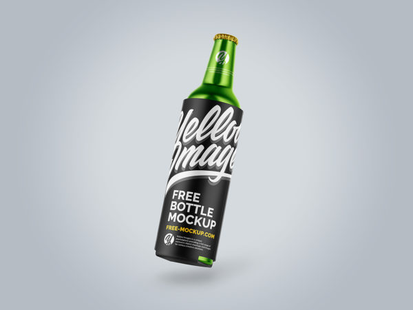 Metallic Drink Bottle with Holder Mockup
