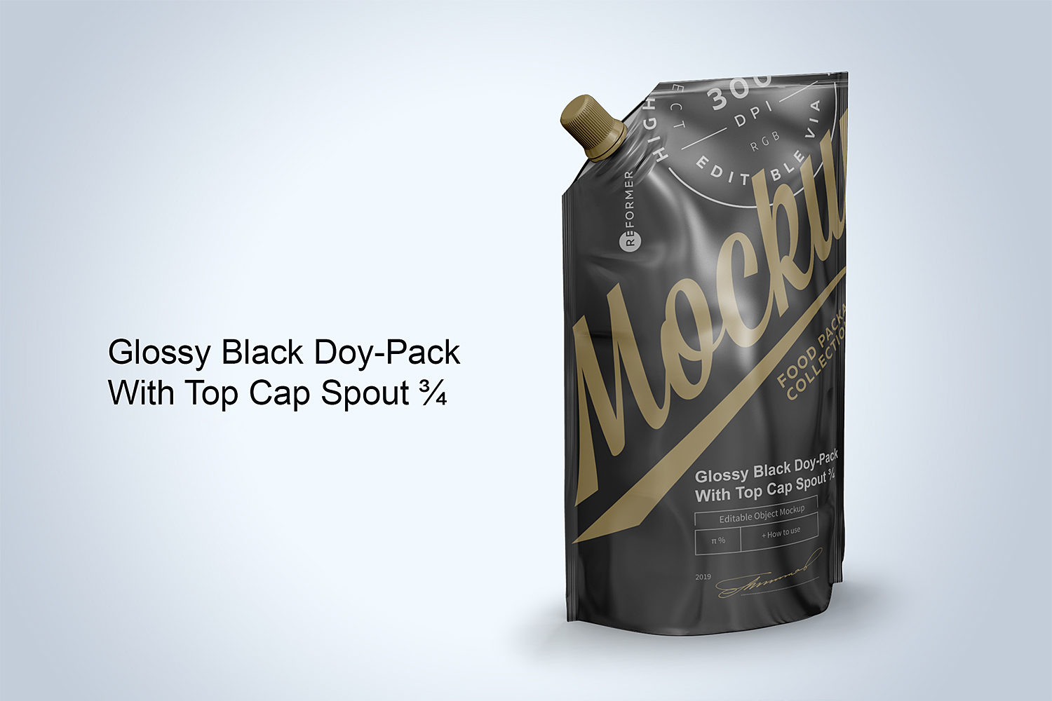 Download Free Glossy Black Doy-Pack Mockup with Top Cap Spout | Free Mockup