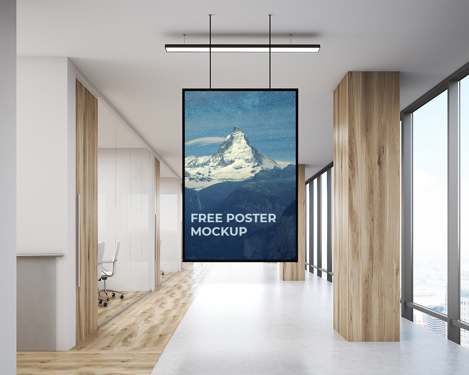 Office Indoor Hanging Poster Mockup - Free Mockup