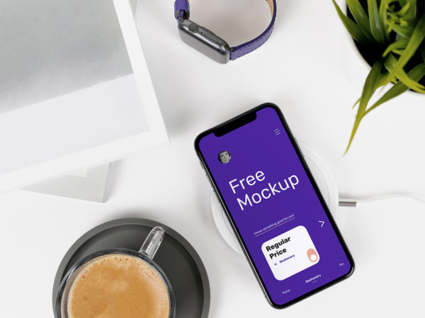 iPhone X on Desk Free Mockup