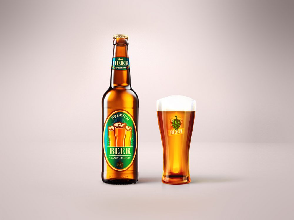 Download Blonde Beer Bottle Glass Mockup Free Mockup