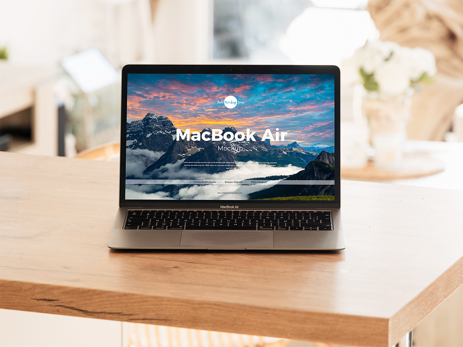 Download Free MacBook Air on a Table Mock-Up | Free Mockup