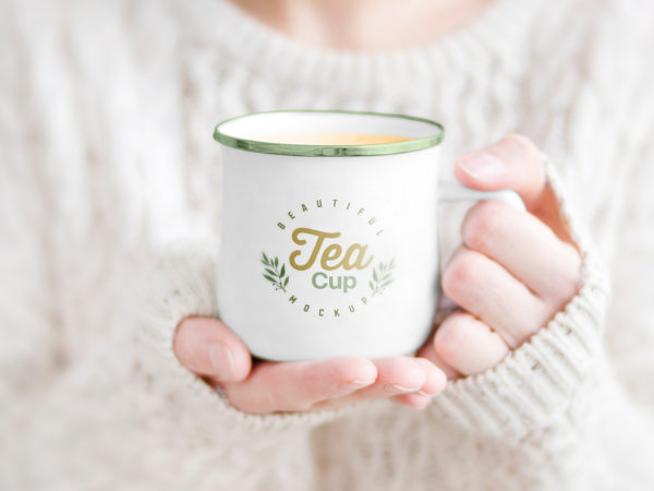 Female Holding Tea Cup Free Mockup