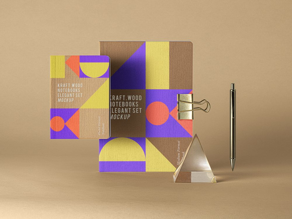 PSD Kraft Notebook Set Mockup