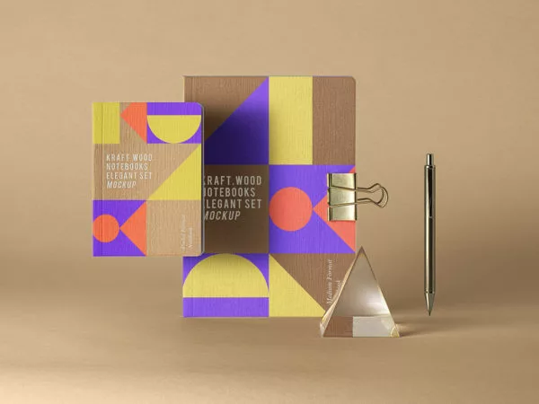 PSD Kraft Notebook Set Mockup