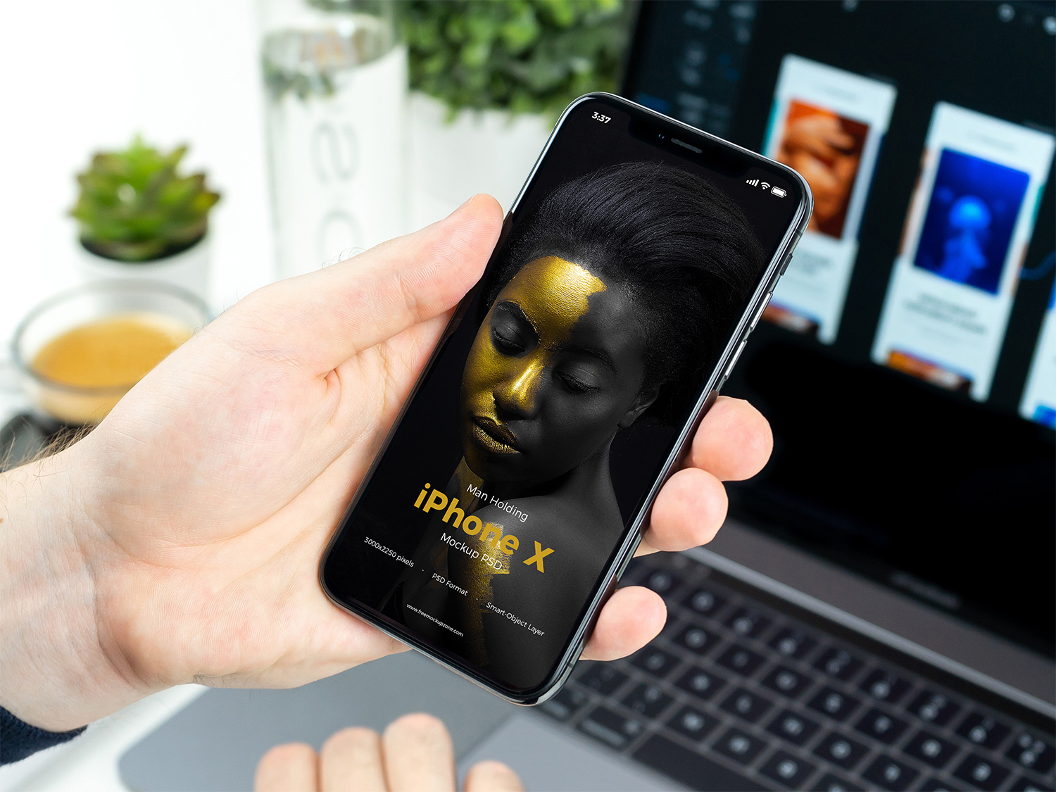 Download Man Holding iPhone X Mockup PSD | Free Mockup