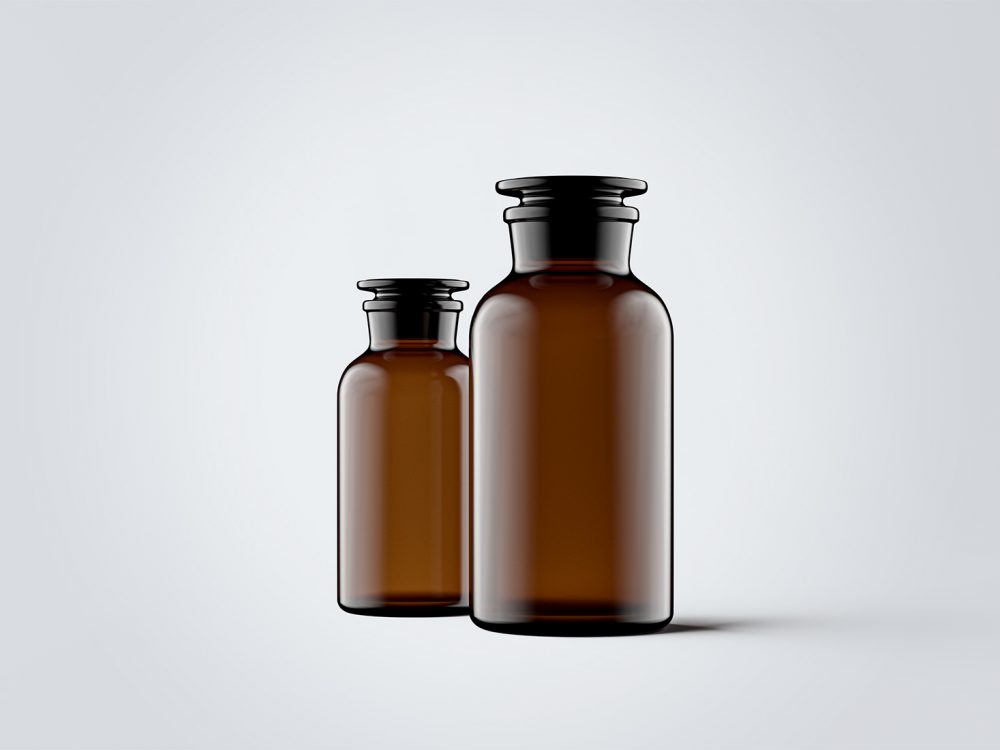 Amber glass apothecary jars mockup | free mockup