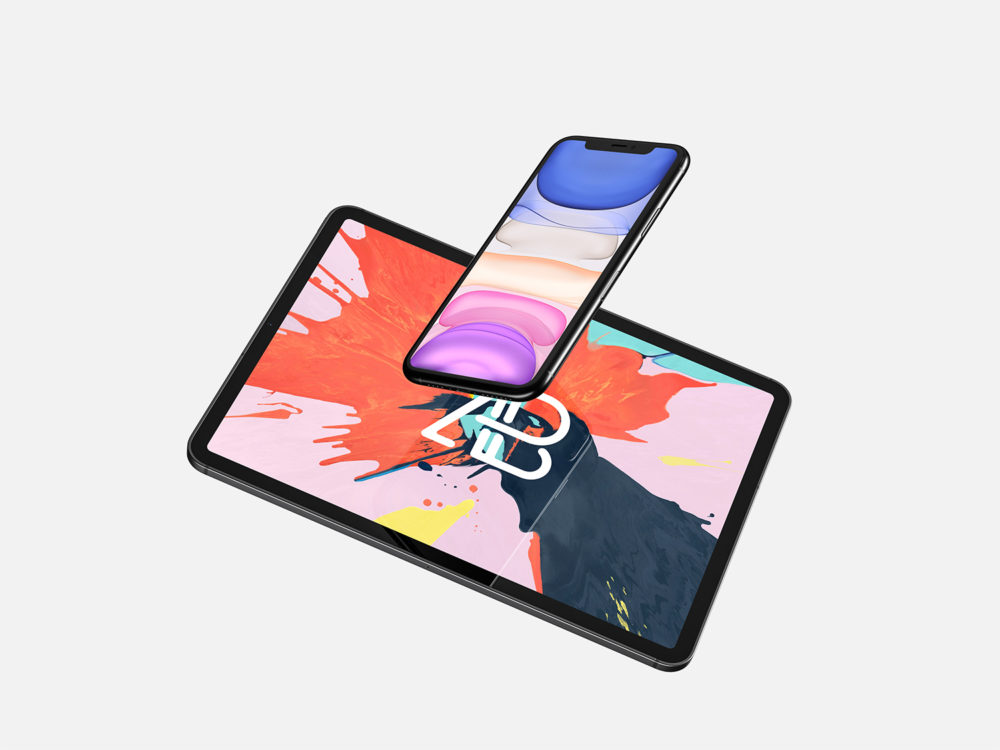 Floating Iphone 11 Pro Max And Ipad Pro Mockup Free Mockup