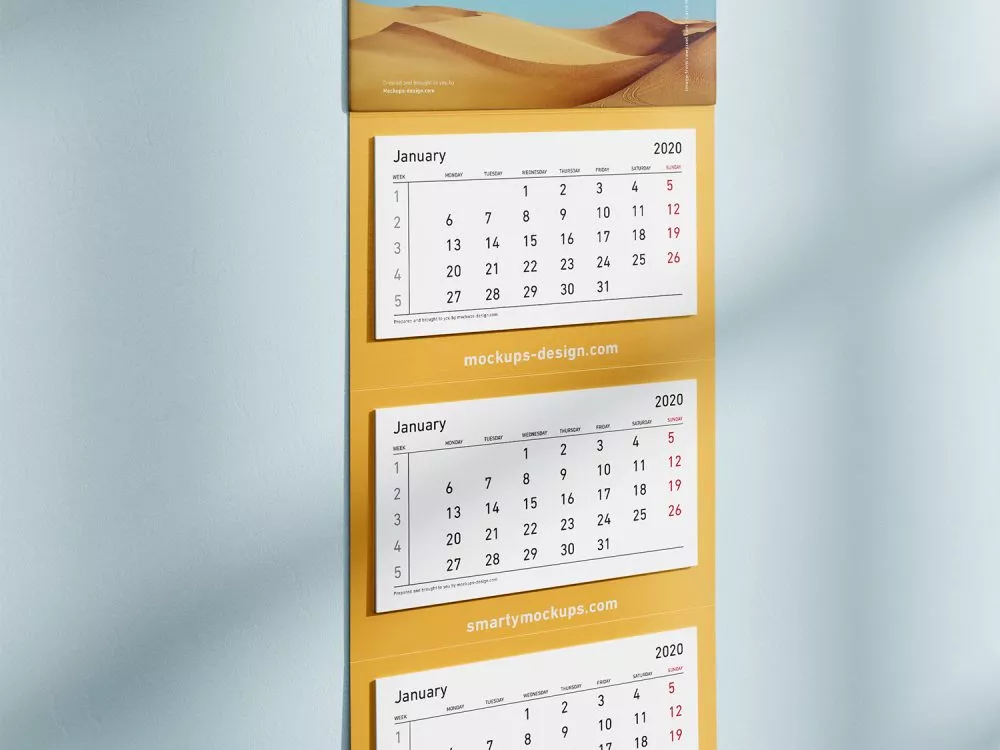 Free 3 Panel Wall Calendar Mockup