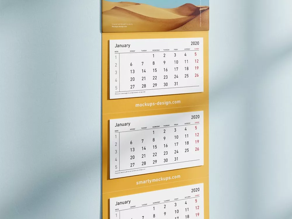 Free 3 Panel Wall Calendar Mockup