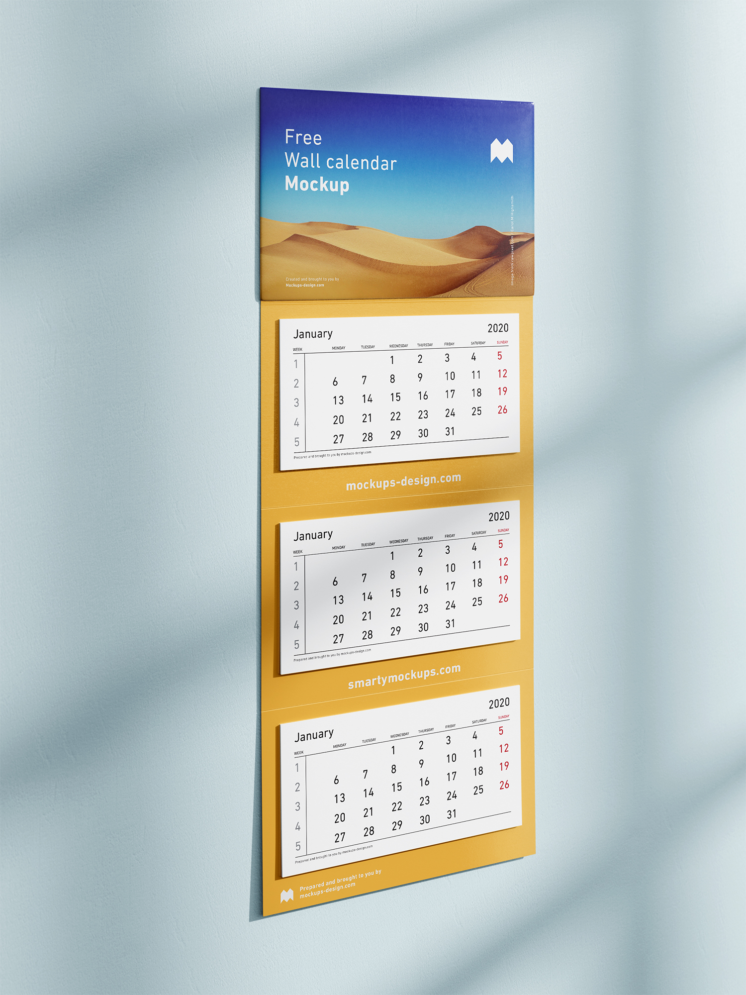 Free 3 Panel Wall Calendar Mockup