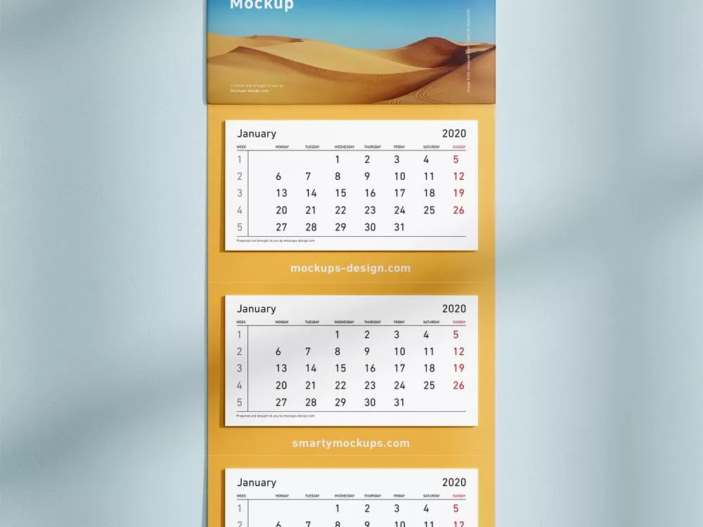 Free 3 Panel Wall Calendar Mockup