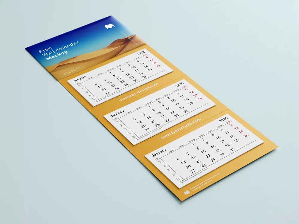 Free 3 Panel Wall Calendar Mockup