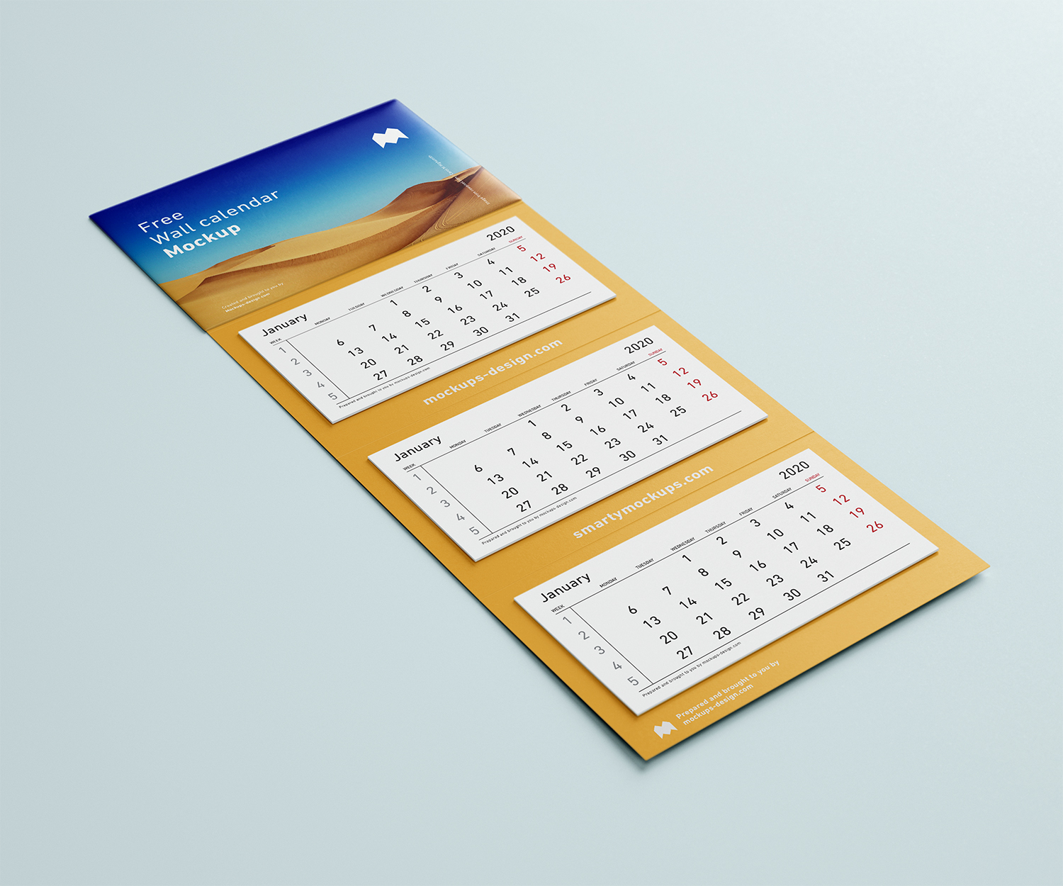 Free 3 Panel Wall Calendar Mockup
