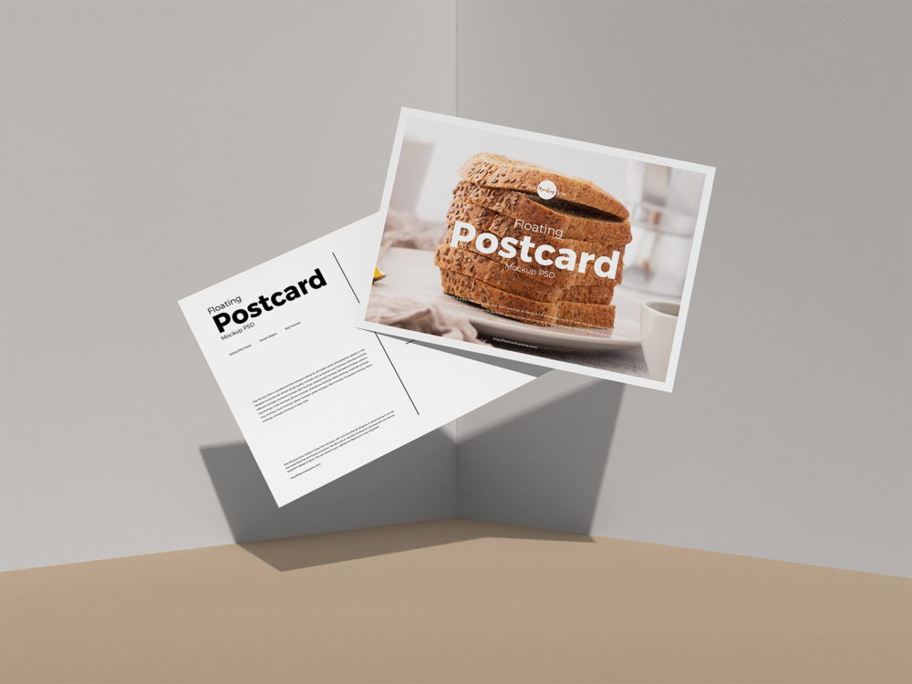 Free Floating Postcard Mockup PSD