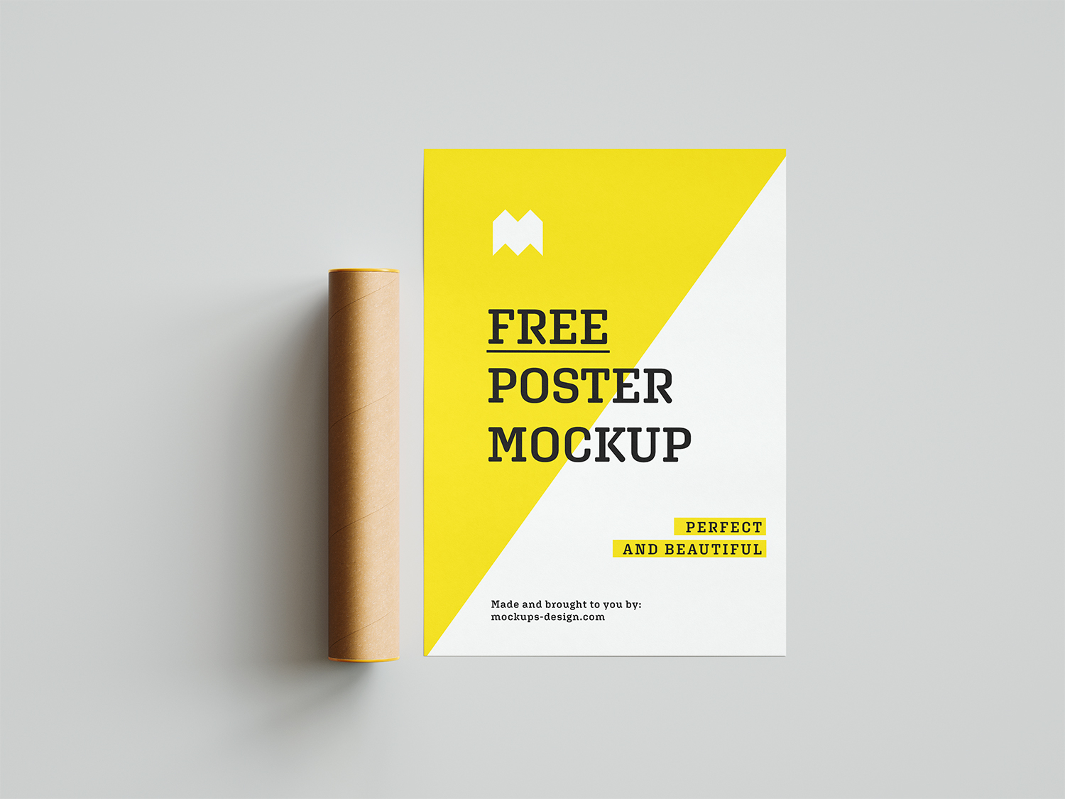 Download Free Poster Mockup With A Paper Tube Free Mockup