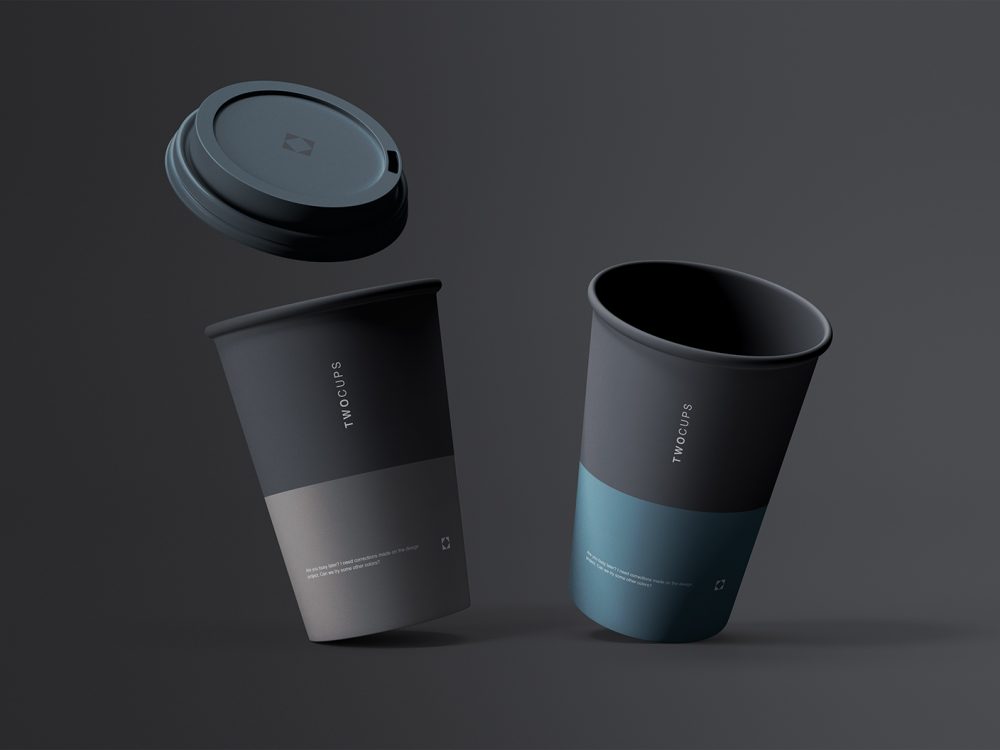 Two disposable coffee cups mockup | free mockup