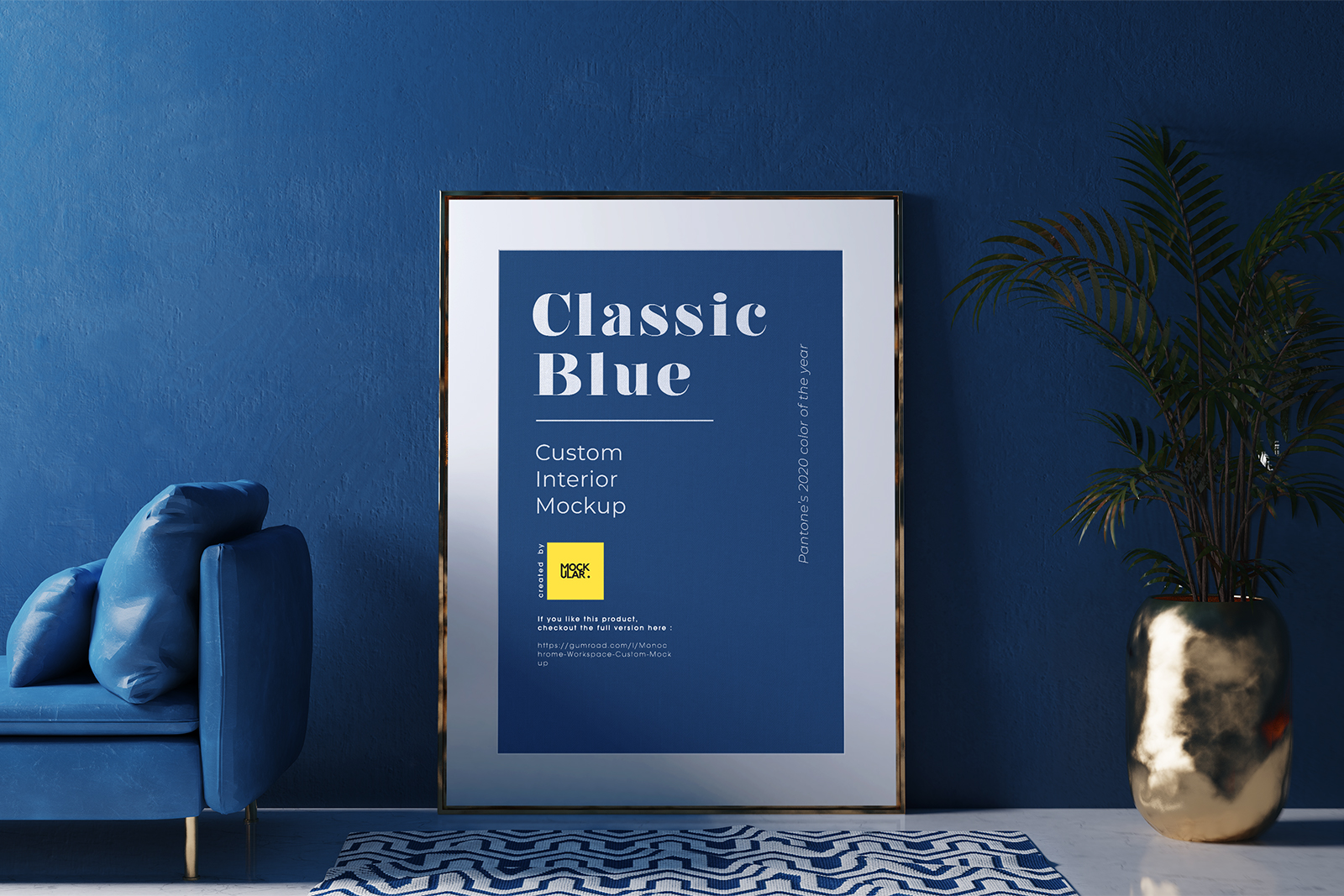 Download Free Poster Frame Mockup In The Classic Blue Interior Free Mockup PSD Mockup Templates