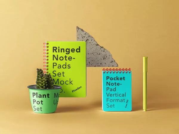Ringed PSD Notepad Set Mockup