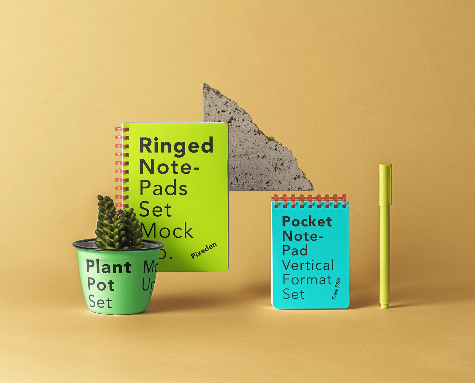 Ringed PSD Notepad Set Mockup | Free Mockup