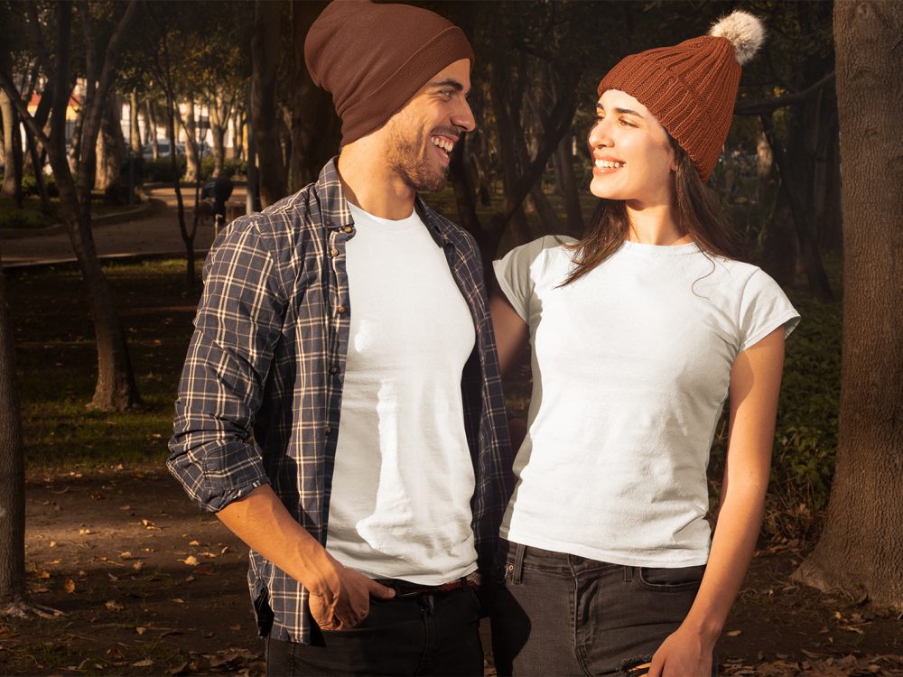 Download Mockup of a Couple Wearing T-Shirts | Free Mockup