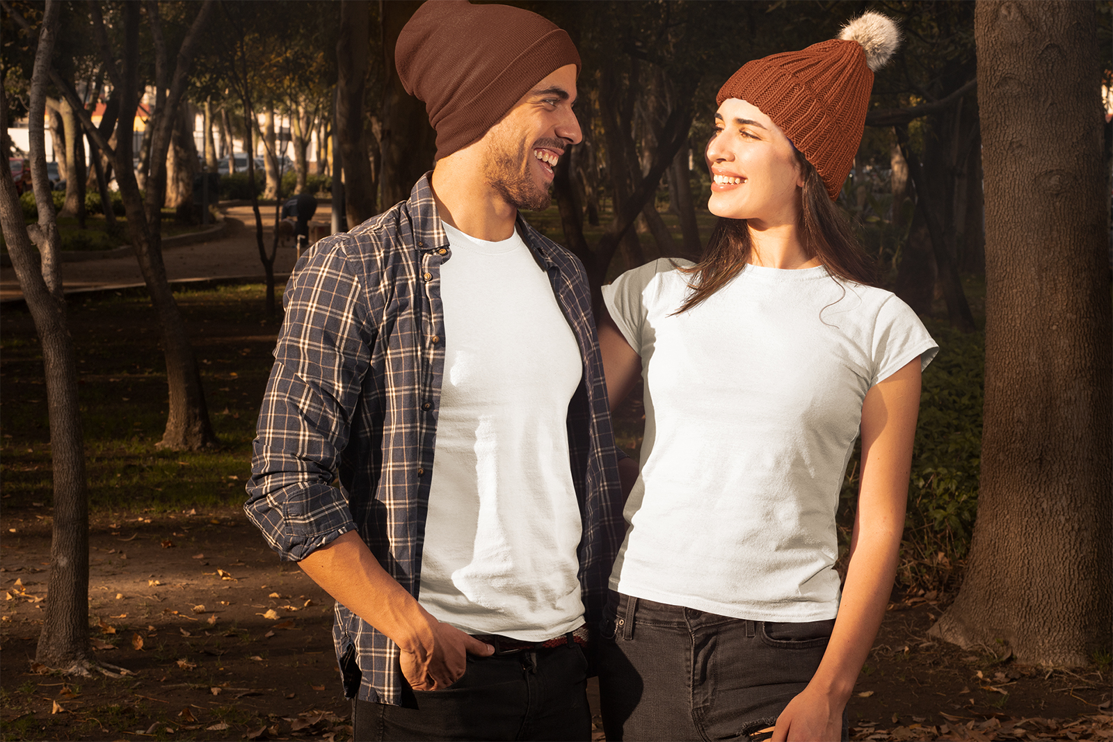 Download Mockup of a Couple Wearing T-Shirts | Free Mockup