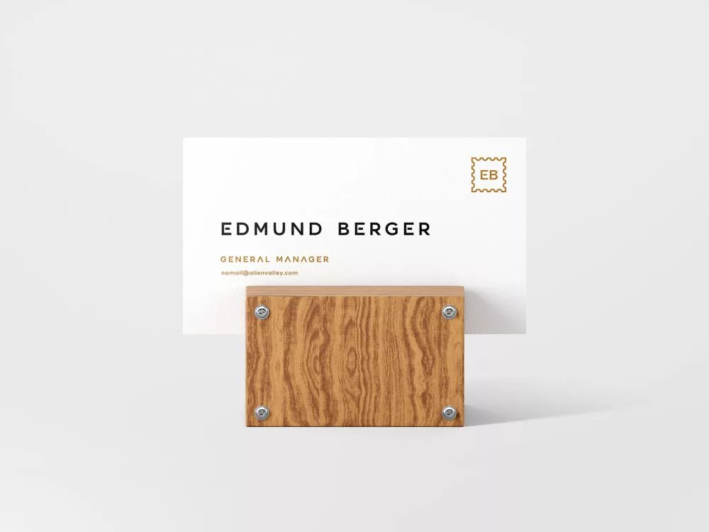 Business Card Mockup with a Wood Holder