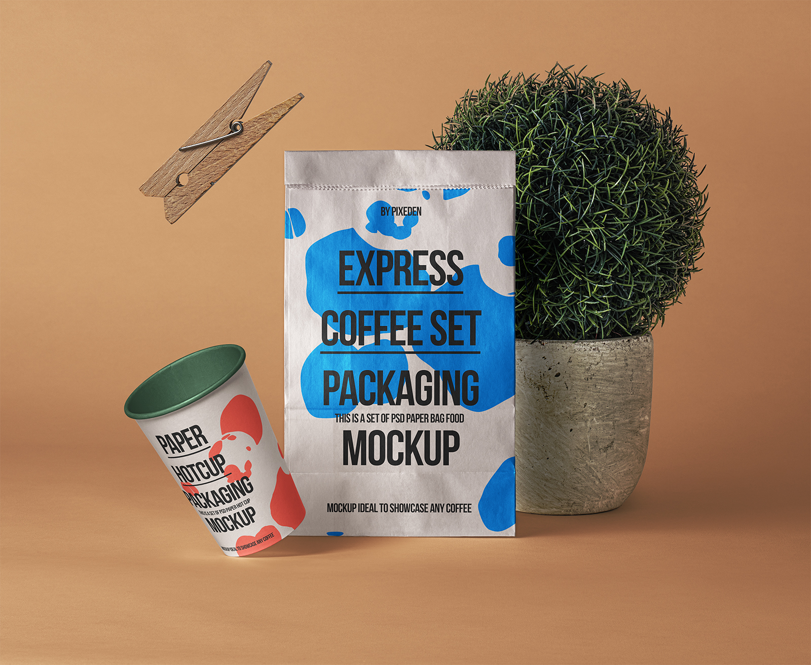 Kraft Paper Bag w/ Coffee Cup Mockup - Free Download Images High Quality  PNG, JPG